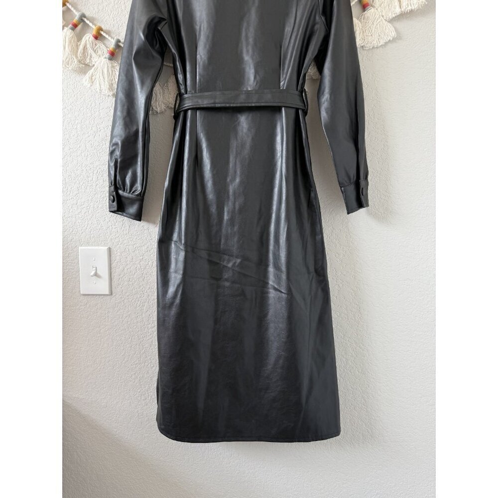 Evereve Clara Vegan Leather Long Sleeve Belted Midi Shirt Dress Grunge NWOT - Picture 9 of 9